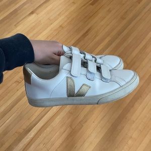 Veja 3 lock sneakers white and gold